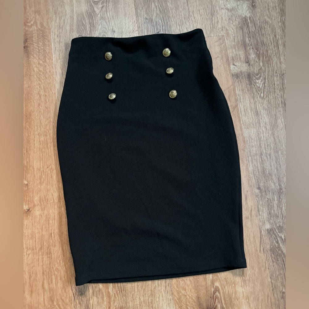 SHEIN Black Pencil Skirt with Gold Buttons